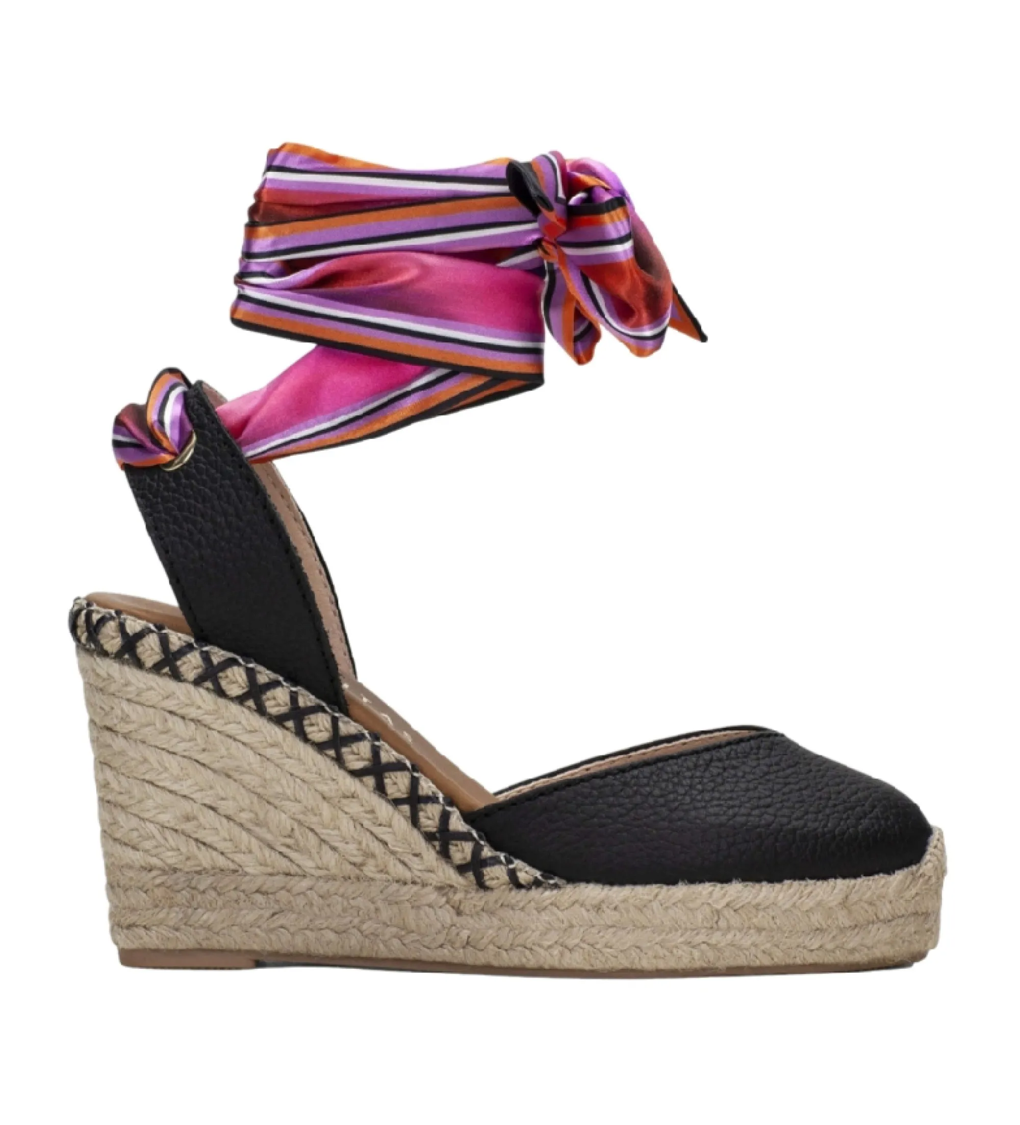 ALPARGATAS DE PIEL SOFIA 7 NEGRO ALTURA TACóN 7CM