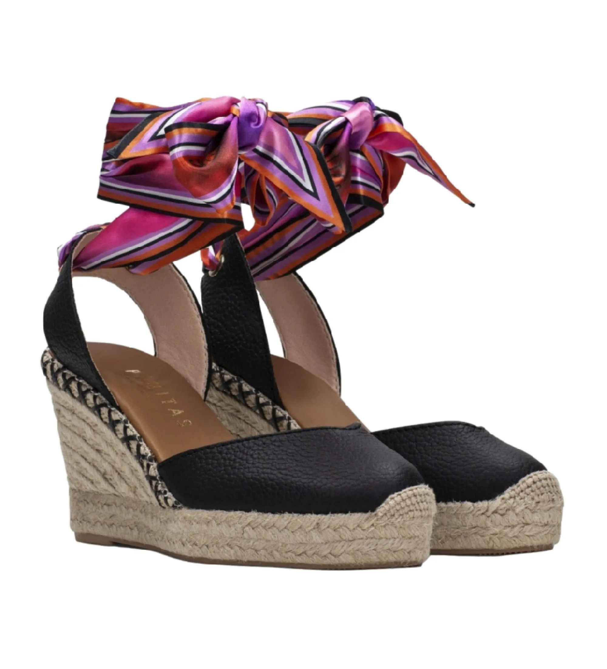 ALPARGATAS DE PIEL SOFIA 7 NEGRO ALTURA TACóN 7CM