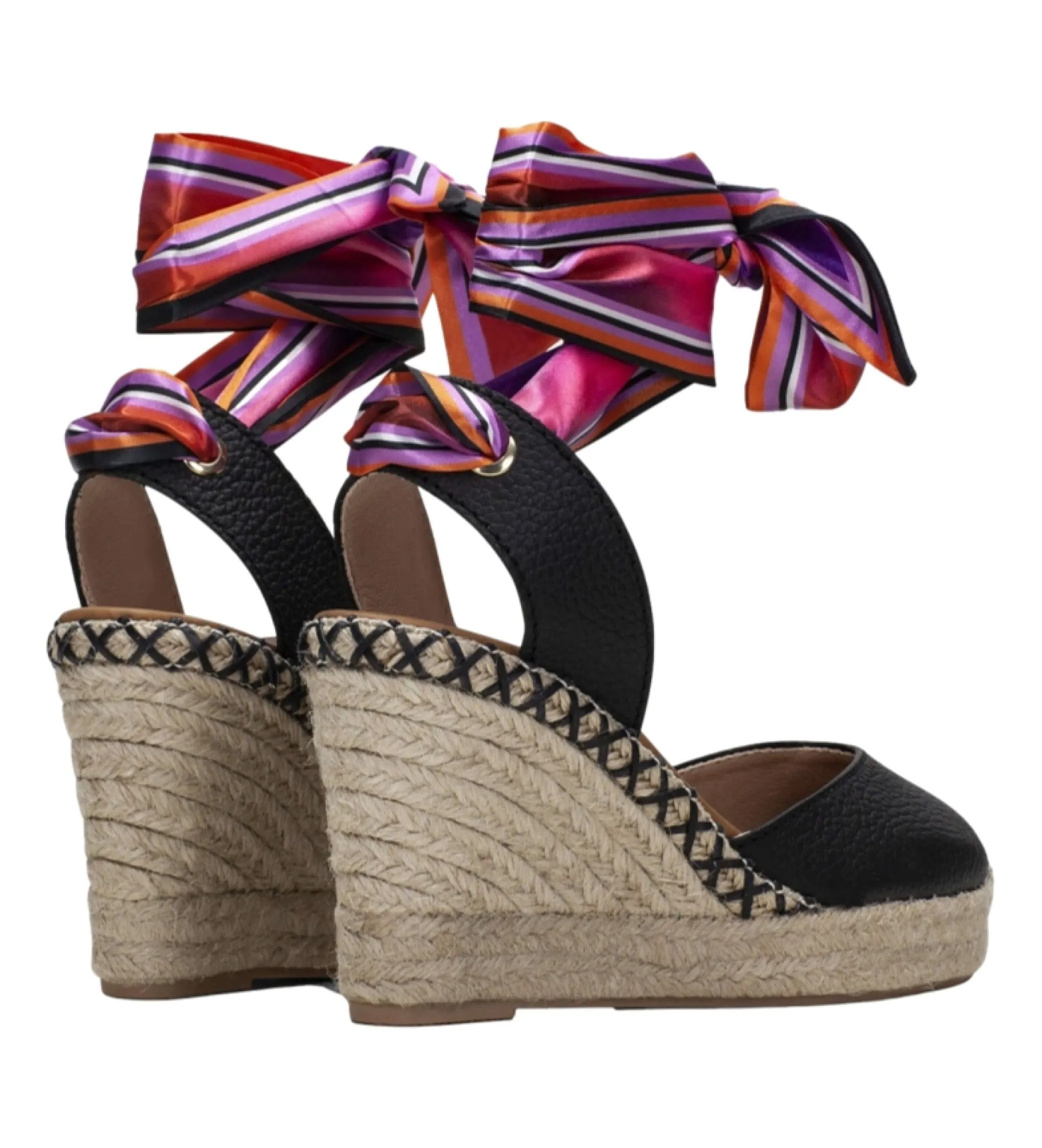 ALPARGATAS DE PIEL SOFIA 7 NEGRO ALTURA TACóN 7CM