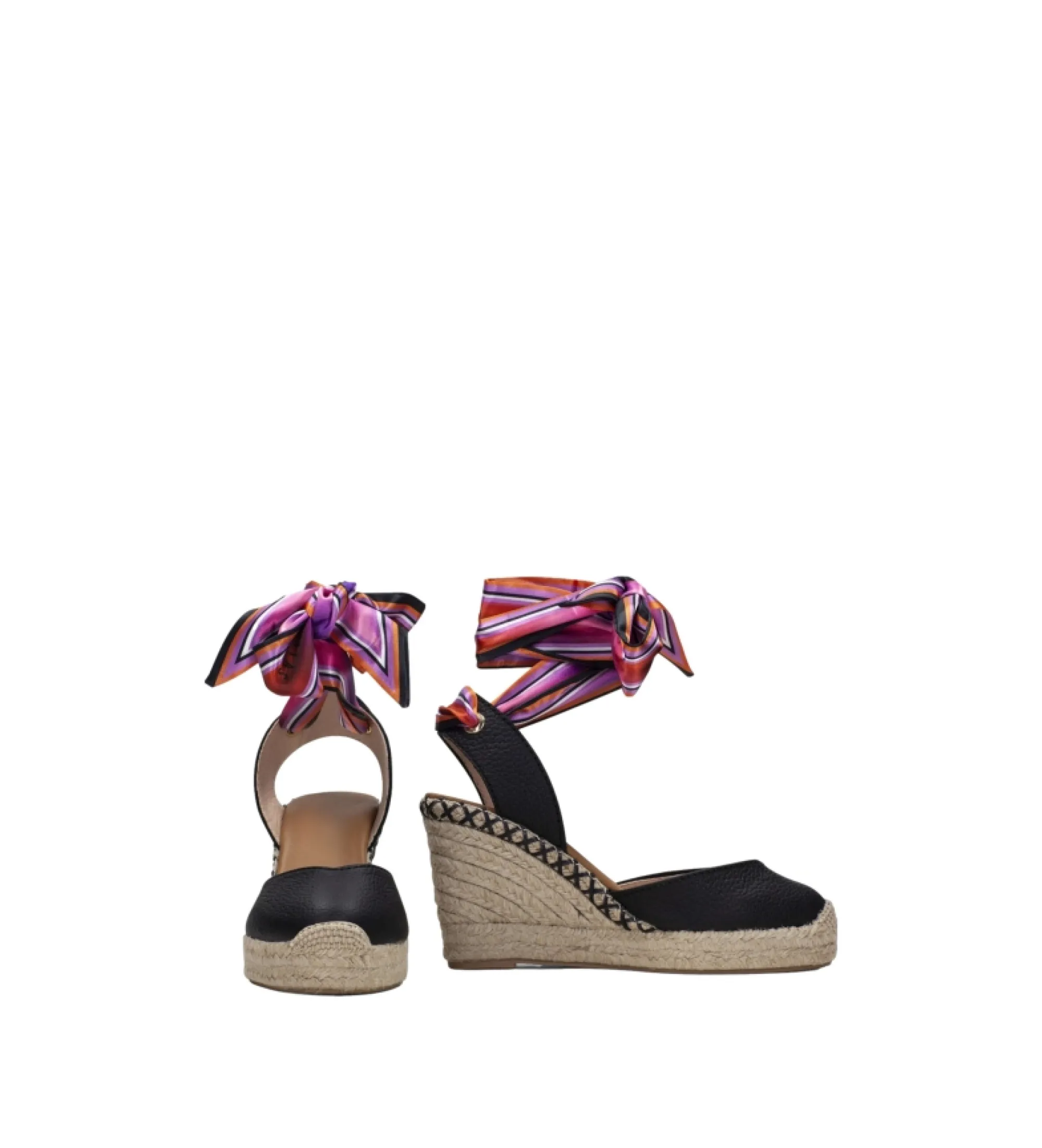 ALPARGATAS DE PIEL SOFIA 7 NEGRO ALTURA TACóN 7CM