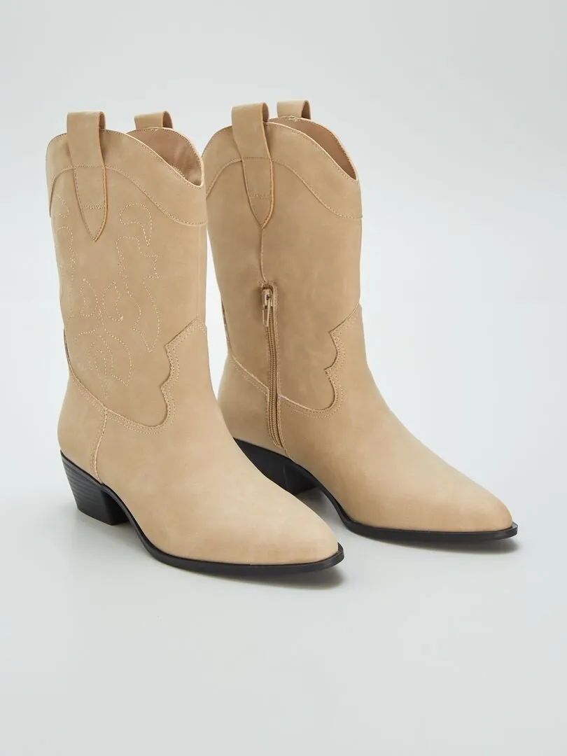 BOTINES ESTILO WESTERN  BEIGE