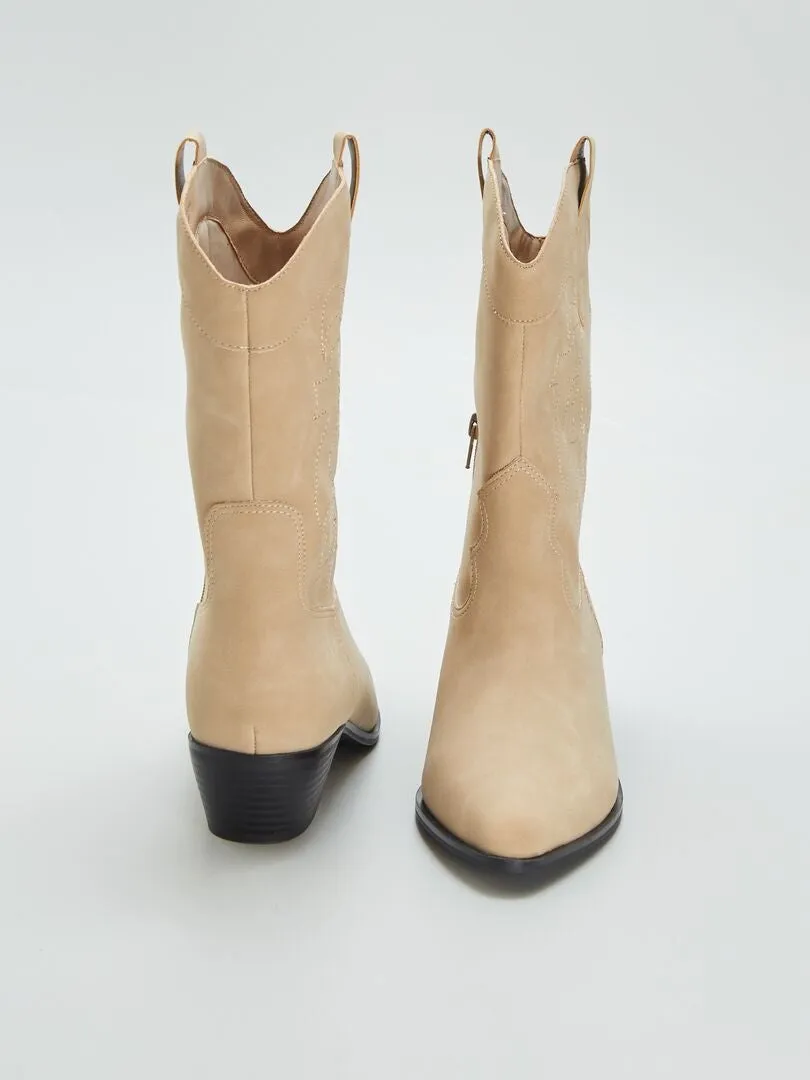 BOTINES ESTILO WESTERN  BEIGE