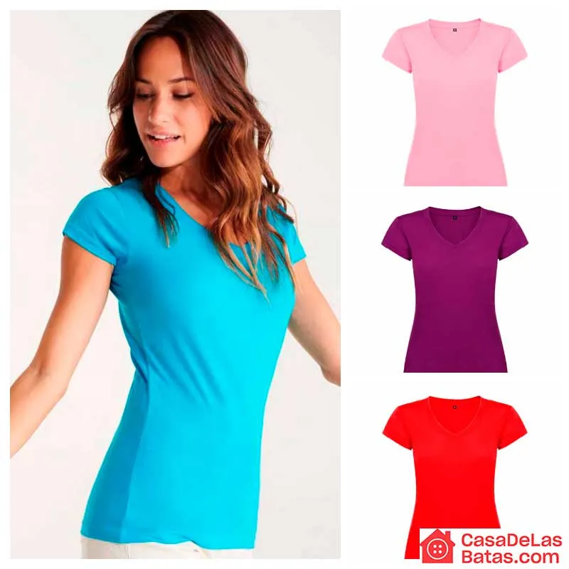 CAMISETA DE MUJER ENTALLADA CUELLO PICO VICTORIA  ROLY