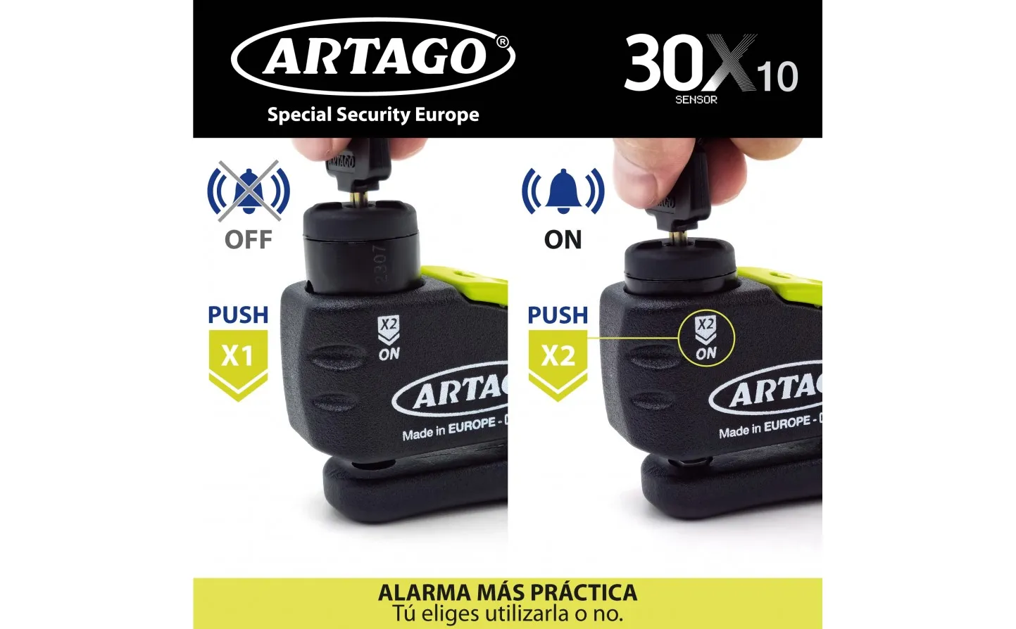 Candado Artago 30X Alarm+Warning 14mm SRA |30X14|