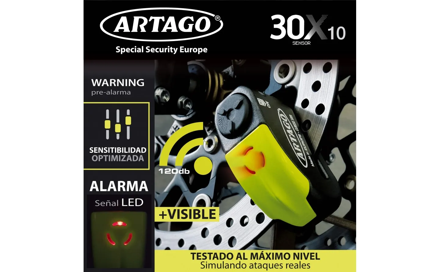 Candado Artago 30X Alarm+Warning 14mm SRA |30X14|