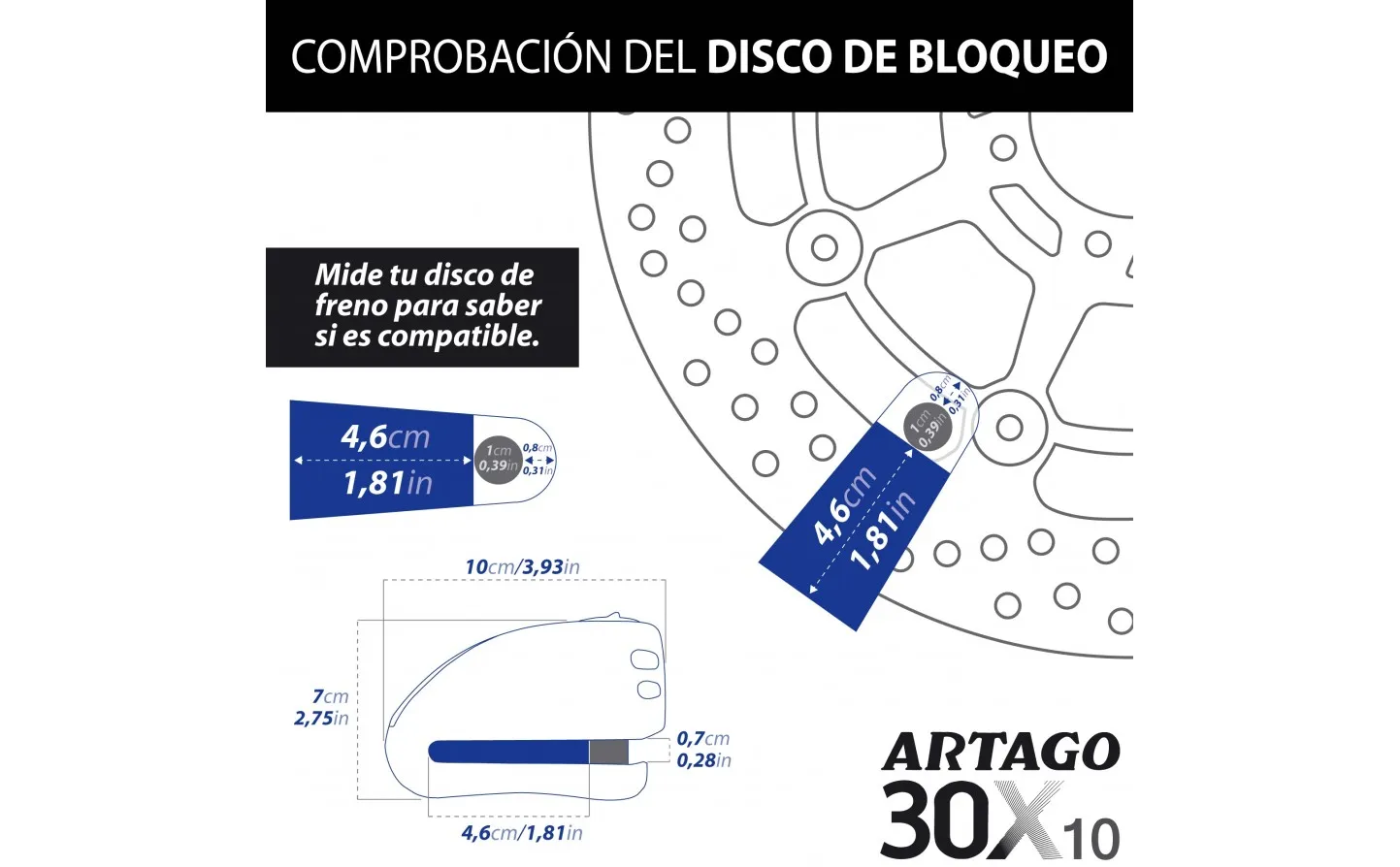 Candado Artago 30X Alarm+Warning 14mm SRA |30X14|