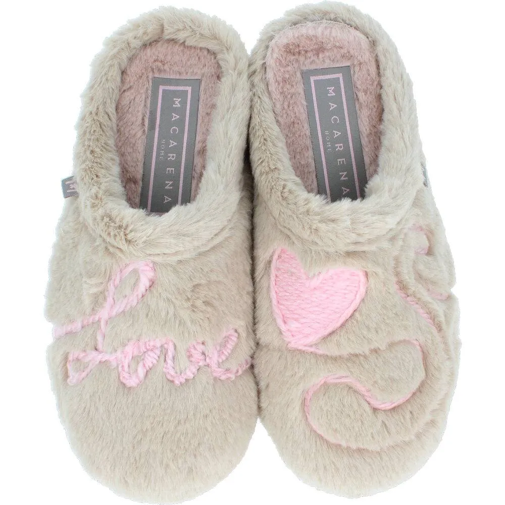 MACARENA HOME  ZAPATILLAS DE CASA MUJER CORAZONES BEIGE