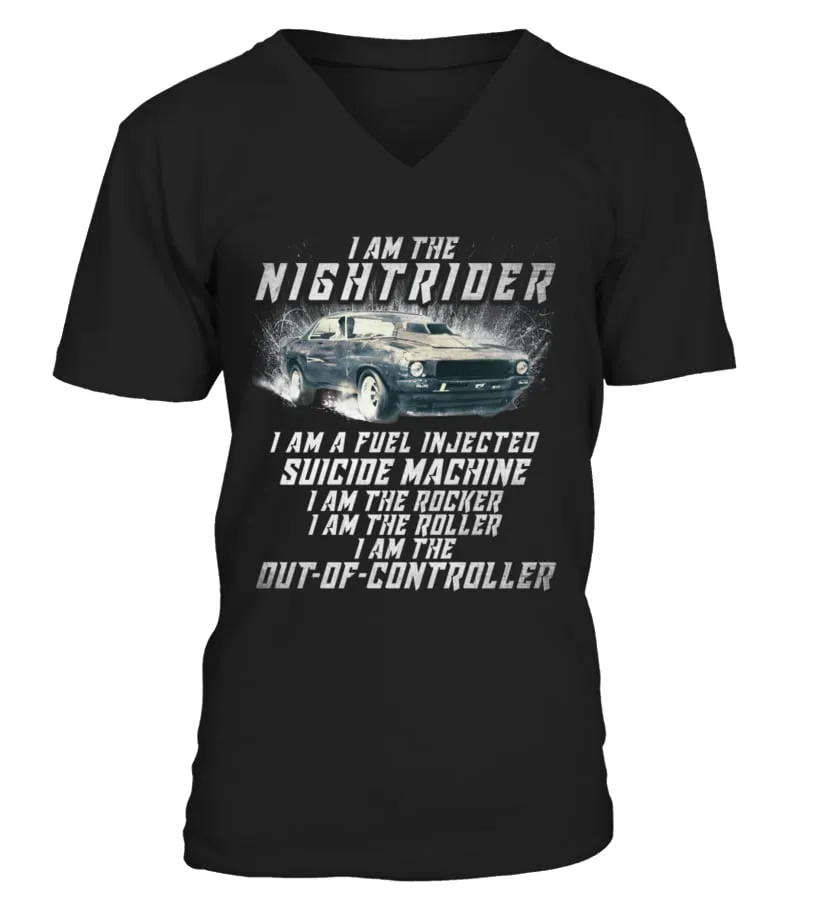 MDMX1001BK. MAD MAX I AM THE NIGHTRIDER I AM THE OUT OF CONTROLLER TOECUTTER 1 CAMISETA CUELLO EN V UNISEX