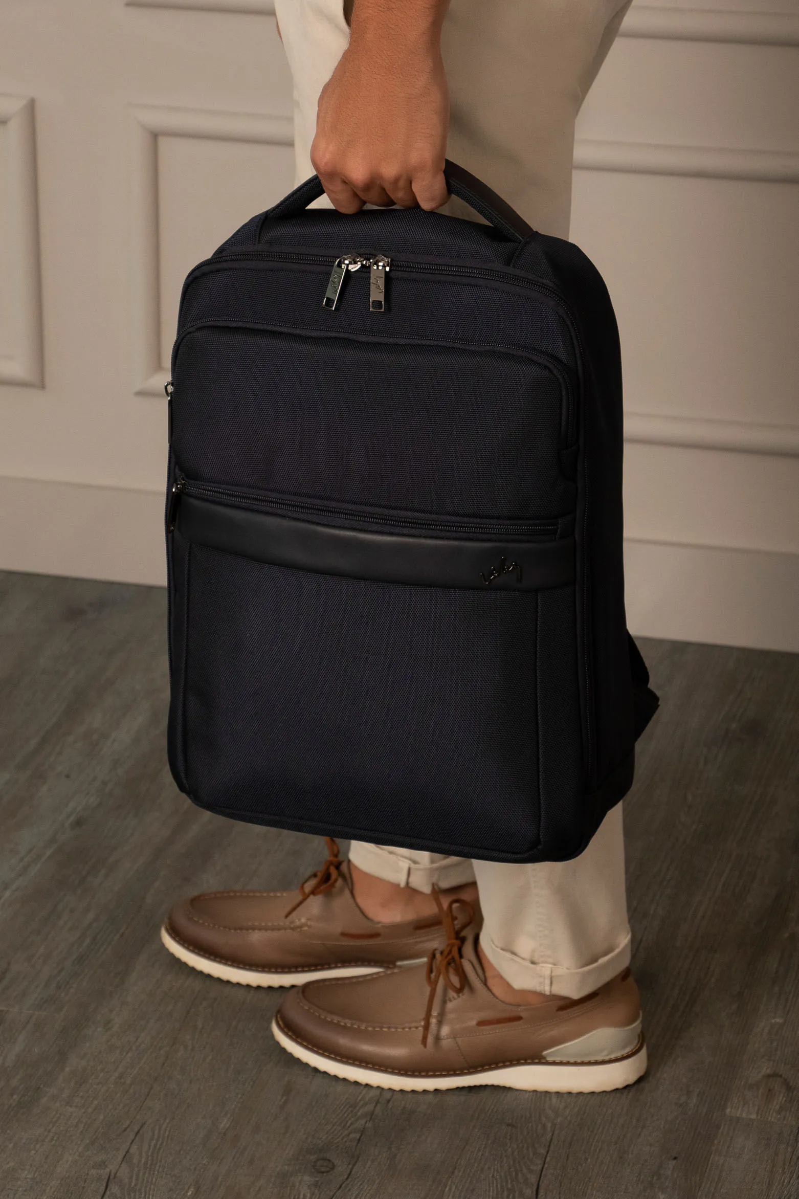 Morral Bolt de cuero y lona para hombre bolsillos frontales Azul Oscuro