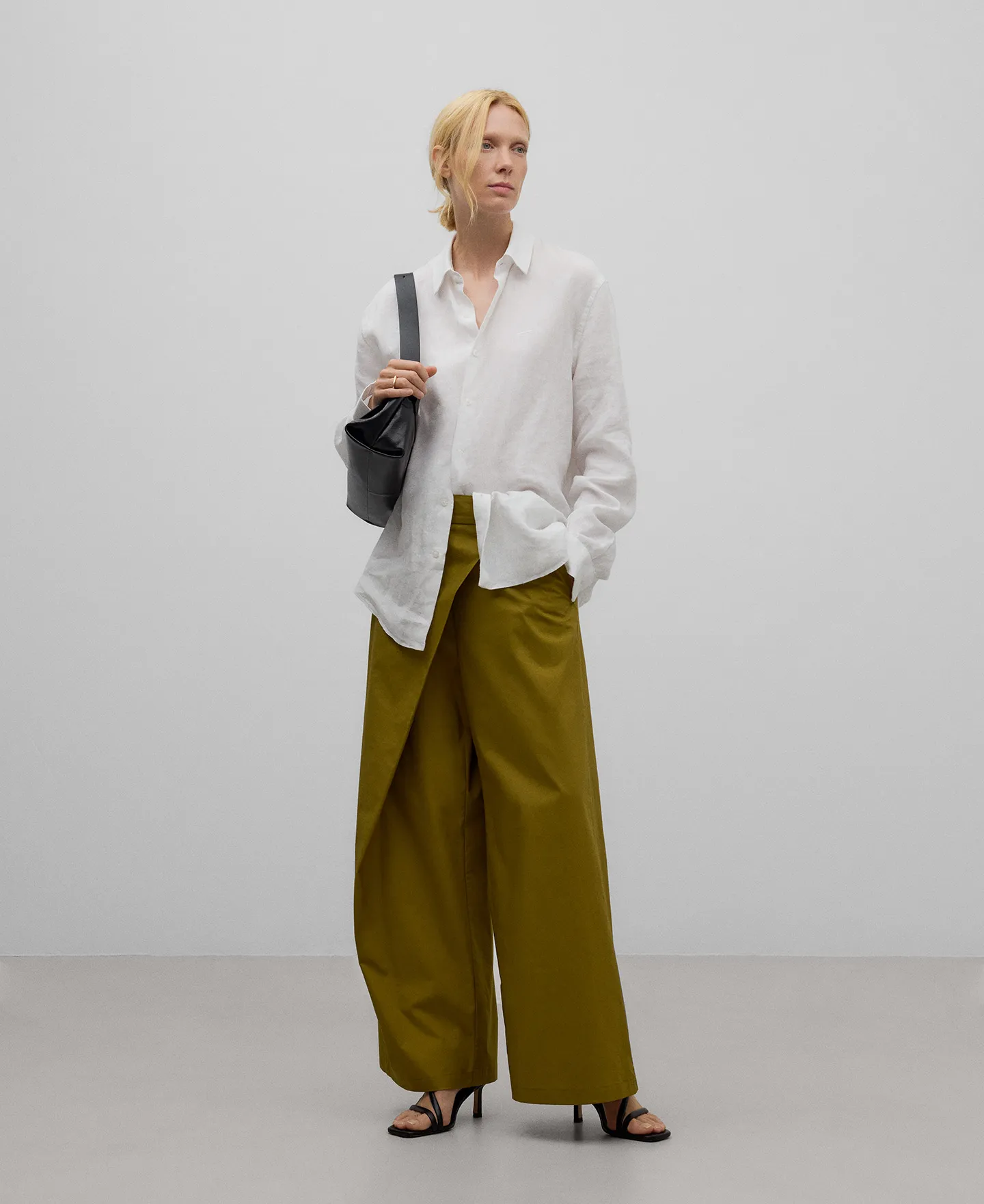 Pantalón algodón delantero cruzado mujer