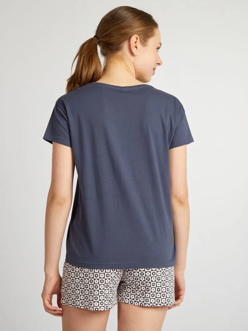 PIJAMA CORTO CON MENSAJE  2 PIEZAS  GRIS