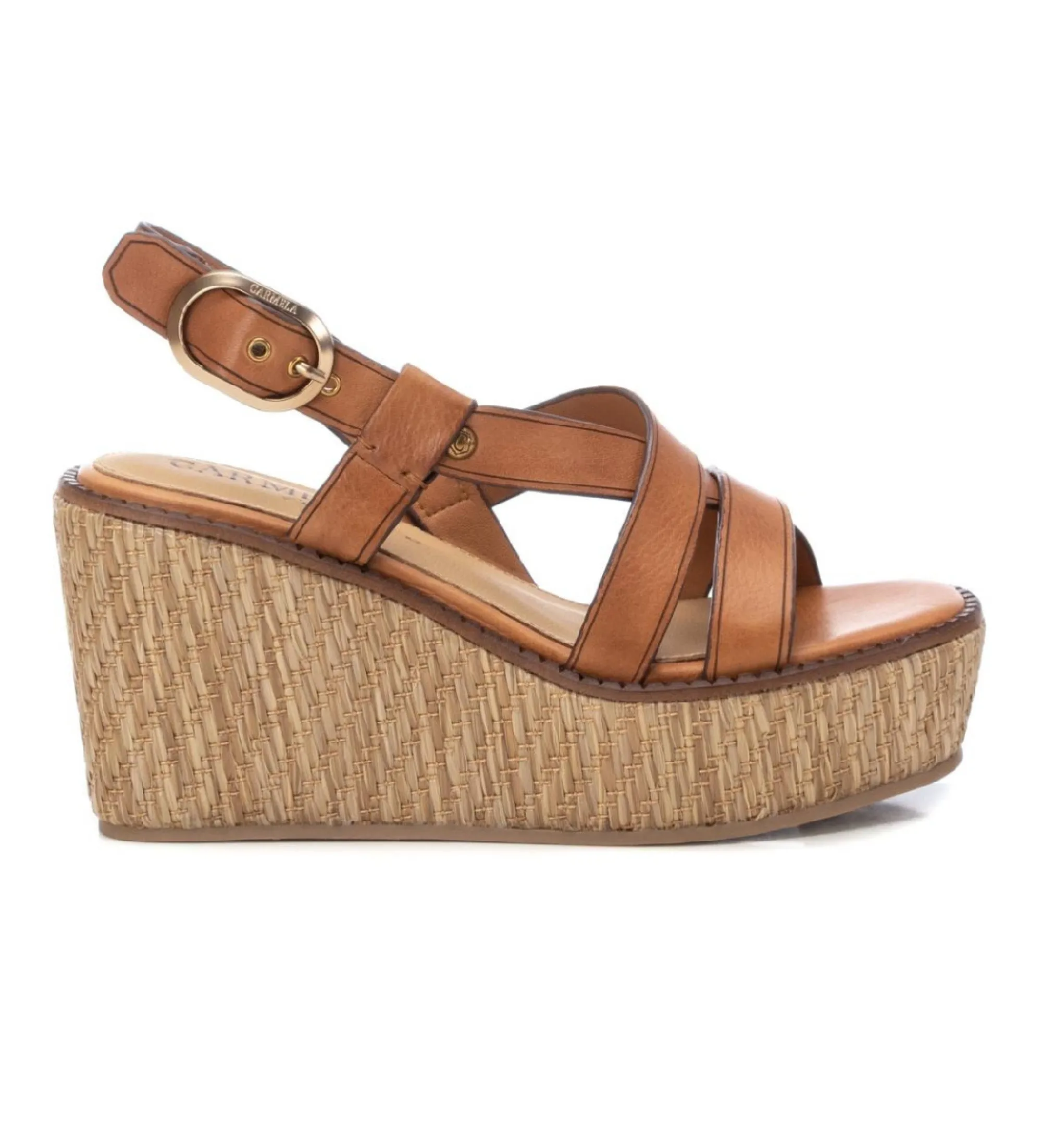 SANDALIAS DE PIEL 161546 MARRóN ALTURA CUñA 9CM