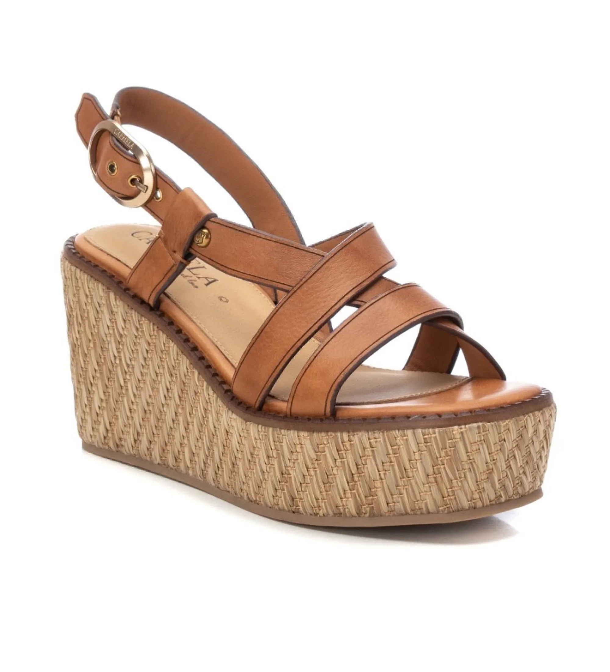 SANDALIAS DE PIEL 161546 MARRóN ALTURA CUñA 9CM