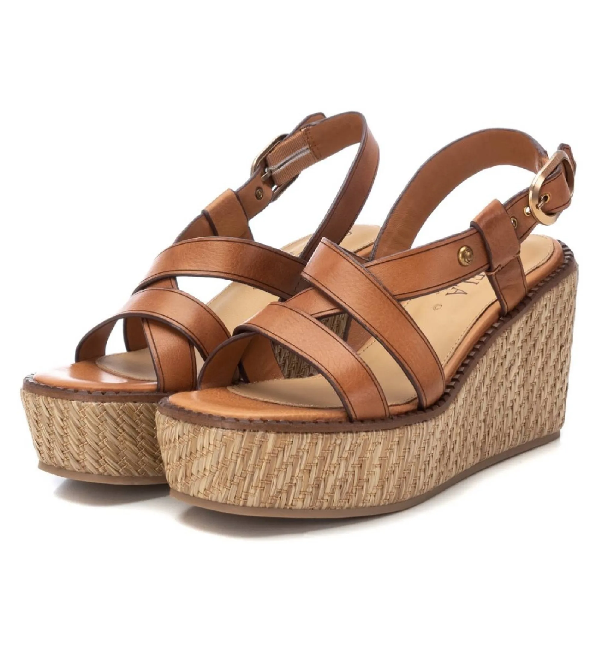 SANDALIAS DE PIEL 161546 MARRóN ALTURA CUñA 9CM
