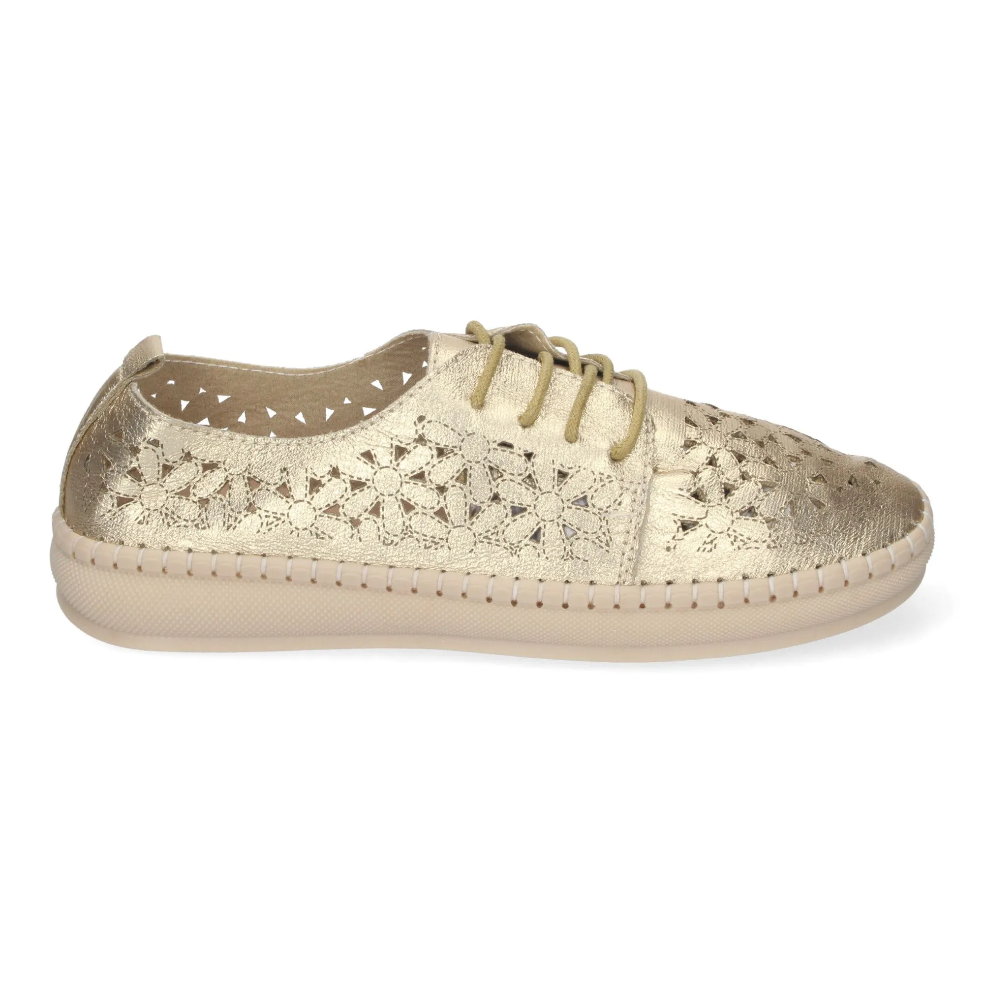 ZAPATOS DORADOS PLANOS PARA MUJER ESTILO OXFORD CALADO AD3273