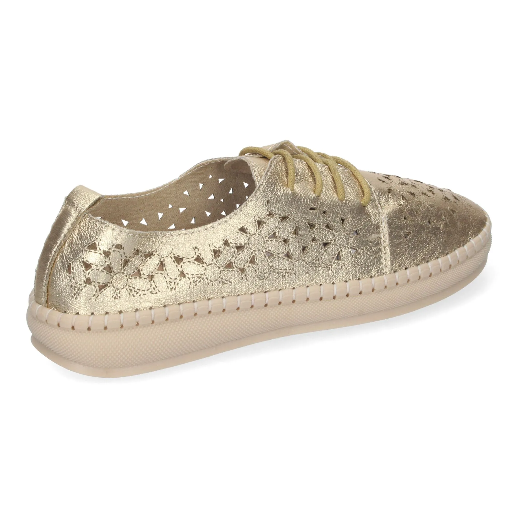 ZAPATOS DORADOS PLANOS PARA MUJER ESTILO OXFORD CALADO AD3273