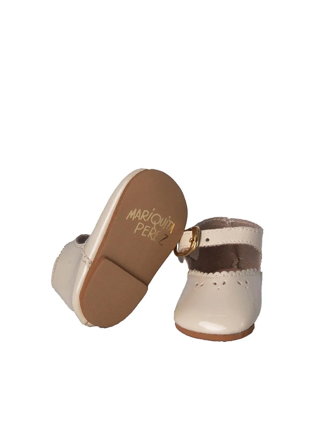 ZAPATOS MUñECA MARIQUITA PéREZ CHAROL BEIG  VINILO 50CM.