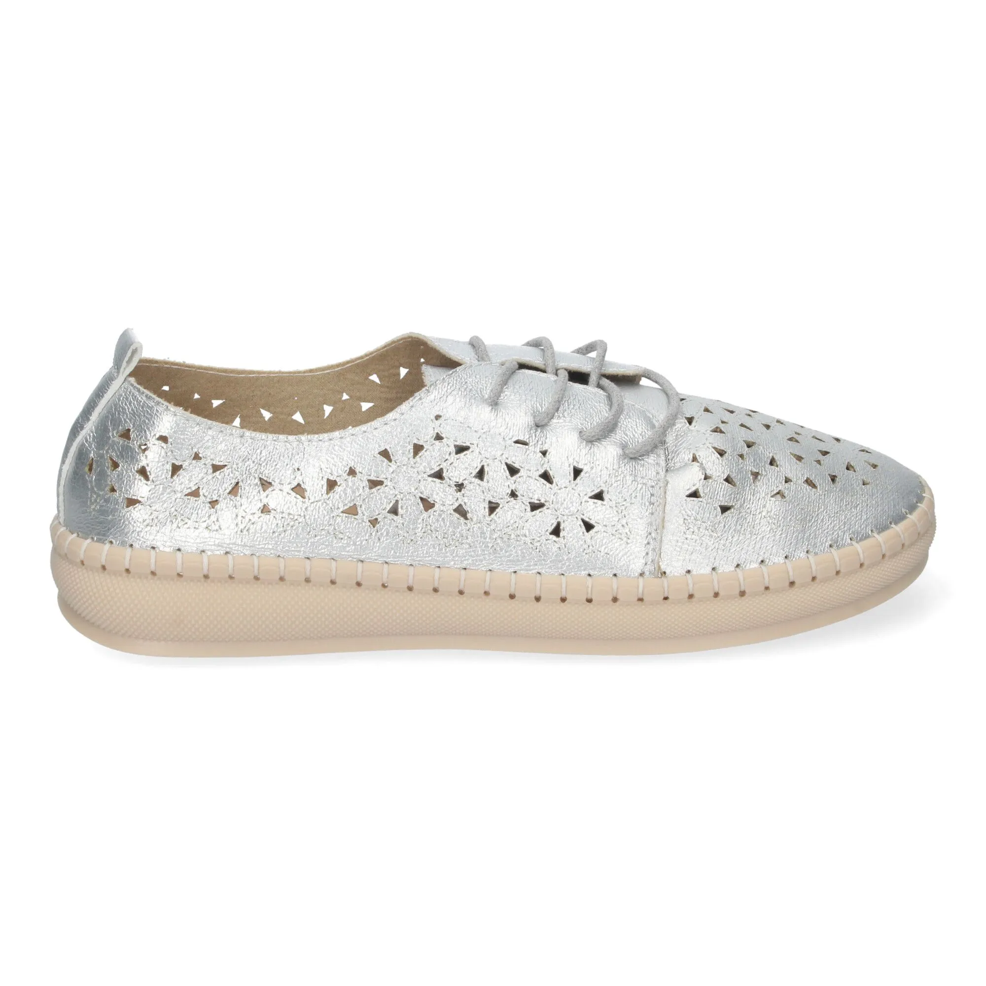 ZAPATOS PLATEADOS PLANOS PARA MUJER ESTILO OXFORD CALADO AD3273