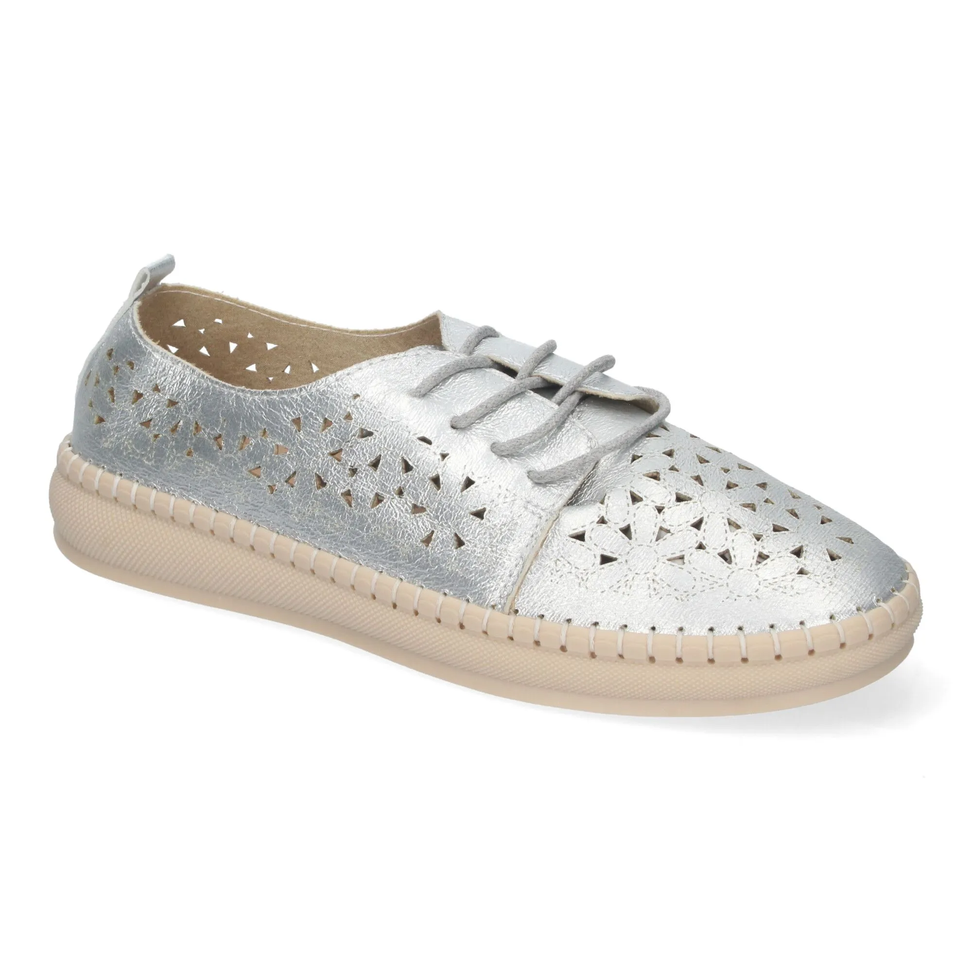 ZAPATOS PLATEADOS PLANOS PARA MUJER ESTILO OXFORD CALADO AD3273