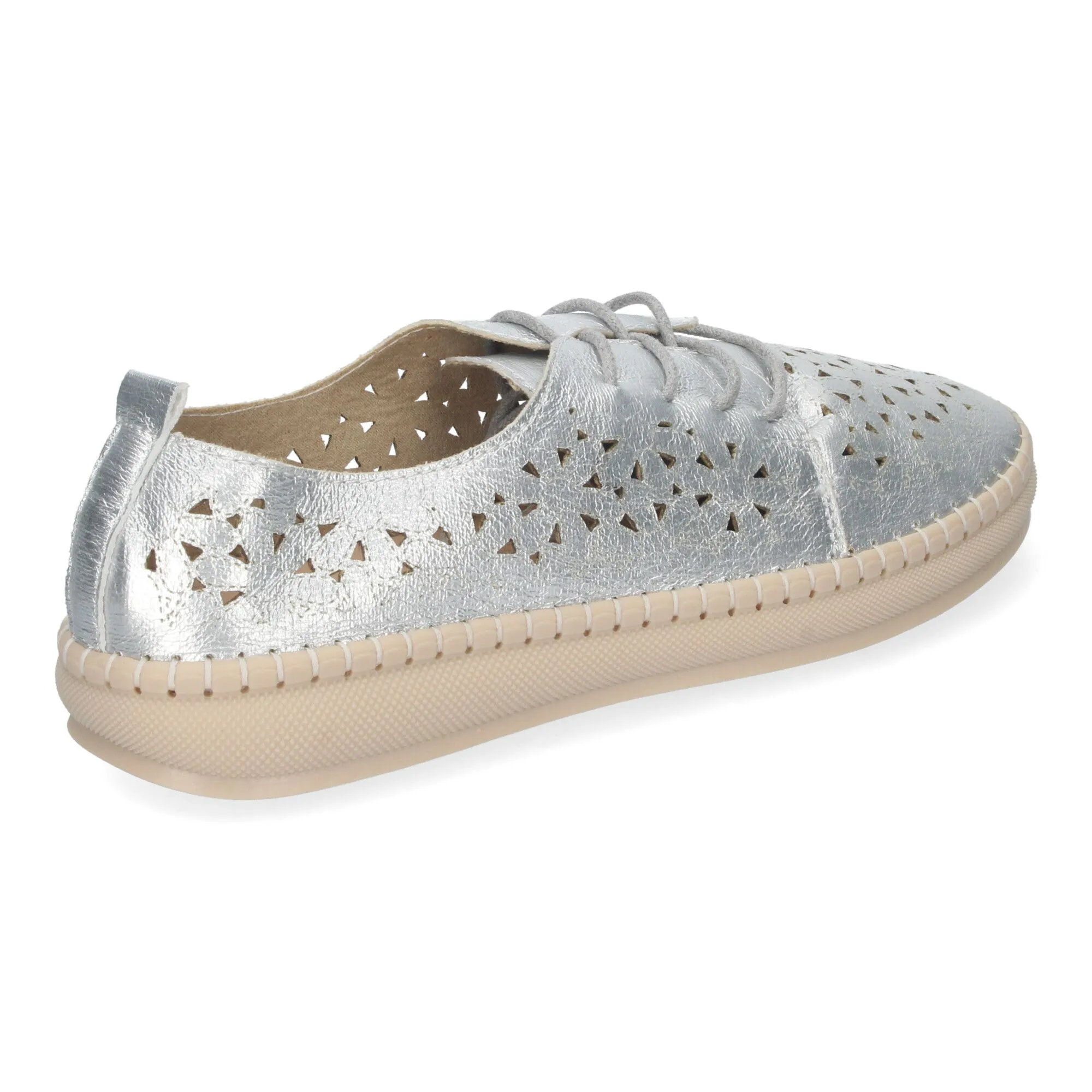 ZAPATOS PLATEADOS PLANOS PARA MUJER ESTILO OXFORD CALADO AD3273